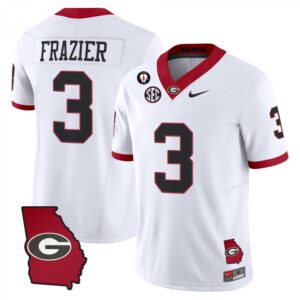Nate Frazier Jersey #3 Georgia Bulldogs 2025 Georgia Map, Vince Dooley Stitched White