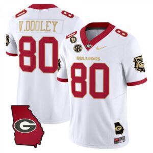 Vince Dooley Jersey #80 Georgia Bulldogs 2025 Georgia Map, Vince Dooley Stitched White Gold Trim