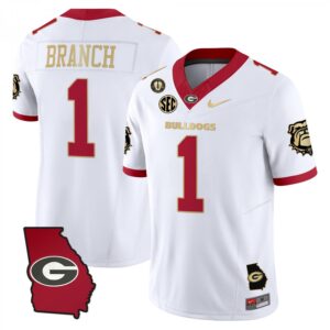 Zachariah Branch Jersey #1 Georgia Bulldogs 2025 Georgia Map, Vince Dooley Stitched White Gold Trim