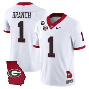 Zachariah Branch Jersey #1 Georgia Bulldogs 2025 Georgia Map, Vince Dooley Stitched White