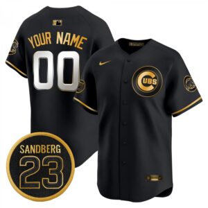 Custom Chicago Cubs Jersey Ryne Sandberg Tribute Stitched Black Gold