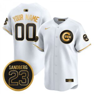 Custom Chicago Cubs Jersey Ryne Sandberg Tribute Stitched White Gold
