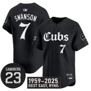 Dansby Swanson Jersey #7 Chicago Cubs Ryne Sandberg Tribute Stitched Black