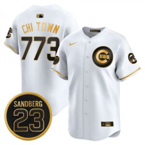 Chi Town Jersey #773 Chicago Cubs Ryne Sandberg Tribute Stitched White Gold