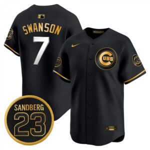 Dansby Swanson Jersey #7 Chicago Cubs Ryne Sandberg Tribute Stitched Black Gold