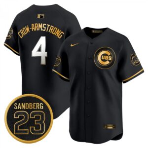 Pete Crow-Armstrong Jersey #4 Chicago Cubs Ryne Sandberg Tribute Black Gold