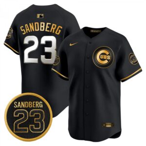 Ryne Sandberg Jersey #23 Chicago Cubs Ryne Sandberg Tribute Stitched Black Gold