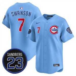 Dansby Swanson Jersey #7 Chicago Cubs Ryne Sandberg Tribute Stitched Blue