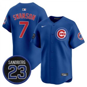 Dansby Swanson Jersey #7 Chicago Cubs Ryne Sandberg Tribute Stitched Royal