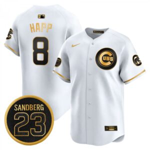 Ian Happ Jersey #8 Chicago Cubs Ryne Sandberg Tribute Stitched White Gold