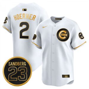 Nico Hoerner Jersey #2 Chicago Cubs Ryne Sandberg Tribute Stitched White Gold