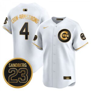 Pete Crow-Armstrong Jersey #4 Chicago Cubs Ryne Sandberg Tribute White Gold