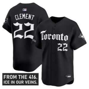 Ernie Clement Jersey #22 Toronto Blue Jays Gothic North Edition Stitched Black