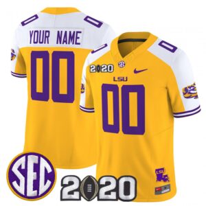 Custom LSU Tigers Jersey Name, Number 2020 National Champions Stitched Gold Alter
