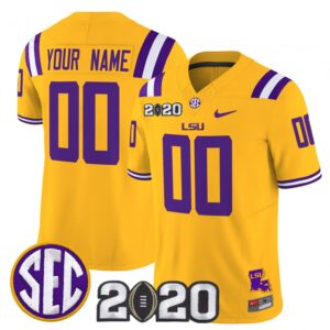 Custom LSU Tigers Jersey Name, Number 2020 National Champions Stitched Gold