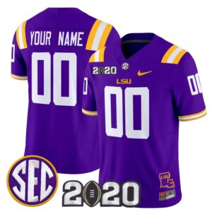Custom LSU Tigers Jersey Name, Number 2020 National Champions Stitched Purple