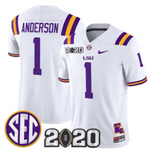 Aaron Anderson Jersey #1 LSU Tigers 2020 National Champions Stitched White