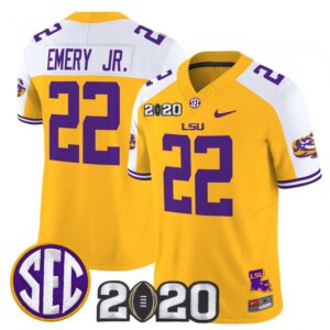 John Emery Jr Jersey #22 LSU Tigers 2020 National Champions Stitched Gold Alter