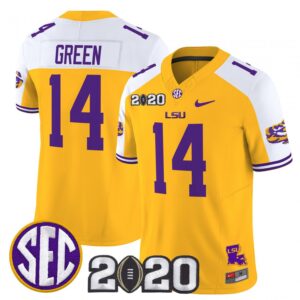 Trey'Dez Green Jersey #14 LSU Tigers 2020 National Champions Stitched Gold Alter