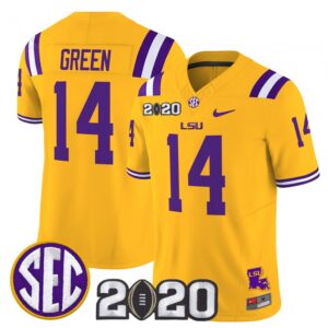 Trey'Dez Green Jersey #14 LSU Tigers 2020 National Champions Stitched Gold