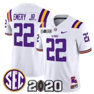 John Emery Jr Jersey #22 LSU Tigers 2020 National Champions Stitched White
