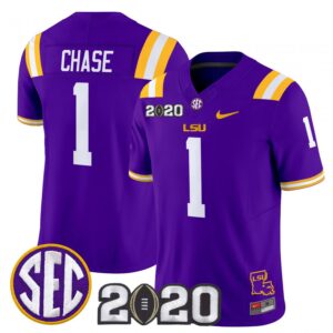 Ja'Marr Chase Jersey #1 LSU Tigers 2020 National Champions Stitched Purple