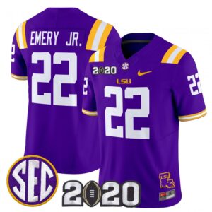 John Emery Jr Jersey #22 LSU Tigers 2020 National Champions Stitched Purple