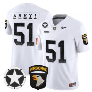 Andon Thomas Jersey #51 Army Black Knights 2025 Screaming Eagles Stitched White