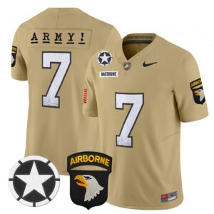 Bastogne Jersey #7 Army Black Knights 2025 Screaming Eagles Stitched Tan