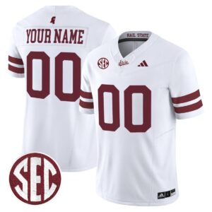 Custom Mississippi State Bulldogs Jersey Name, Number Dark Mode Stitched White