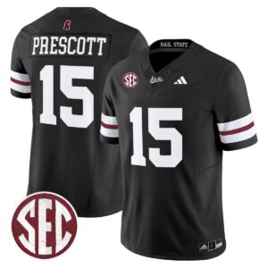 Dak Prescott Jersey #15 Mississippi State Bulldogs Dark Mode Stitched Black