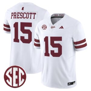 Dak Prescott Jersey #15 Mississippi State Bulldogs Dark Mode Stitched White