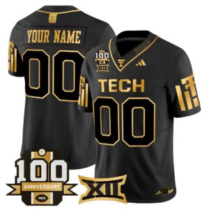 Custom Texas Tech Red Raiders Jersey 2025 100th Anniversary Stitched Black Gold