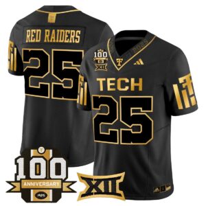 Red Raiders Jersey #25 Texas Tech 2025 100th Anniversary Stitched Black Gold