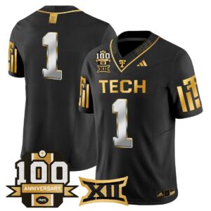 Team Jersey #1 Texas Tech 2025 100th Anniversary Patch Stitched Black Limited