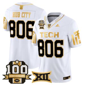 Hub City Jersey #806 Texas Tech 2025 100th Anniversary Stitched White Gold