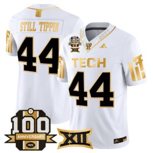 Still Tippin Jersey #44 Texas Tech 2025 100th Anniversary Stitched White Gold