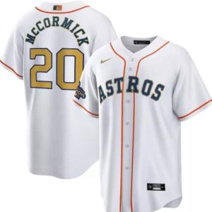 Astros #20 Chas McCormick White 2023 Gold Collection & World Serise Champions Patch
