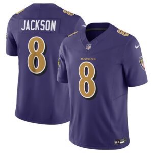 Baltimore Ravens #8 Lamar Jackson Purple 2023 F.U.S.E Coloe Rush
