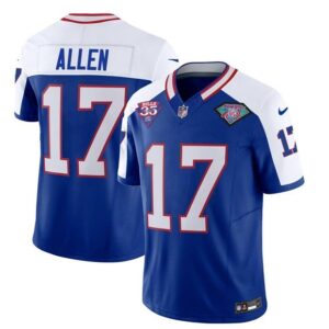 Bills #17 Josh Allen BlueWhite 2023 F.U.S.E. 35th And 75th Patch Throwback