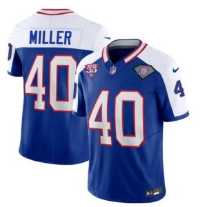 Bills #40 Von Miller BlueWhite 2023 F.U.S.E. 35th And 75th Patch Throwback