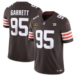 Browns #95 Myles Garrett Brown 2023 F.U.S.E. With C Patch & Jim Brown Memorial Patch