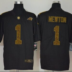 Carolina Panthers #1 Cam Newton Black 2020 Flocked Leopard Print Vapor