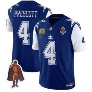 Cowboys #4 Dak Prescott Navy 2023 F.U.S.E. Walter Payton Patch And C Patch