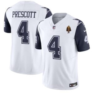 Cowboys #4 Dak Prescott White 2023 F.U.S.E. With Walter Payton Patch Alternate Vapor