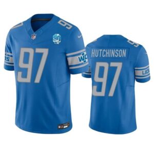 Detroit Lions #97 Aidan Hutchinson Blue 2023 F.U.S.E. 90th Anniversary