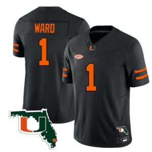 Cameron Ward  #1 Miami Hurricanes Florida Map College  Stitched Black