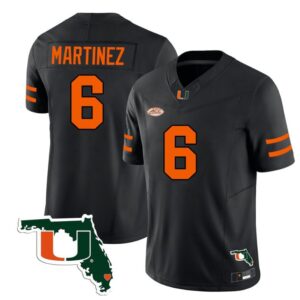 Damien Martinez  #6 Miami Hurricanes Florida Map College  Stitched Black