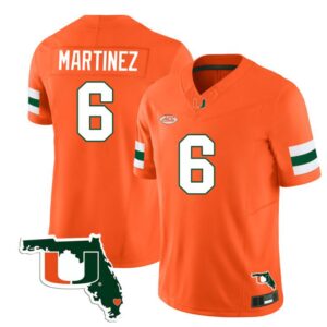 Damien Martinez  #6 Miami Hurricanes Florida Map College  Stitched Orange