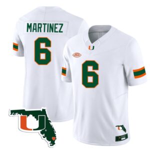 Damien Martinez  #6 Miami Hurricanes Florida Map College  Stitched White